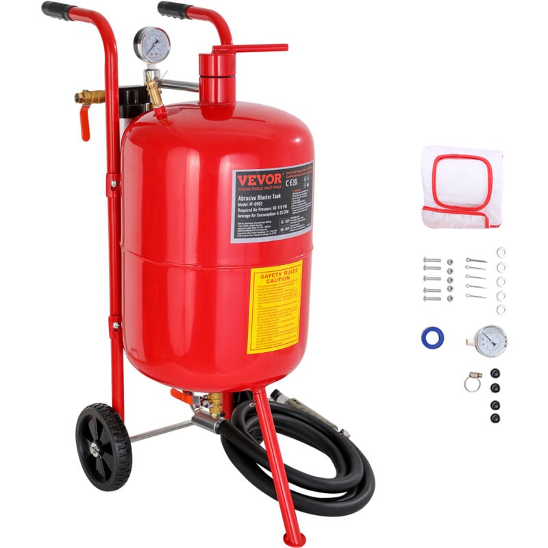 foto del prodotto vevor sabbiatrice 10 galloni 40l valvola di arresto manometro ugello ceramico tubo flessibile 2,5 m, serbatoio sabbiatrice pressione massima 60 110