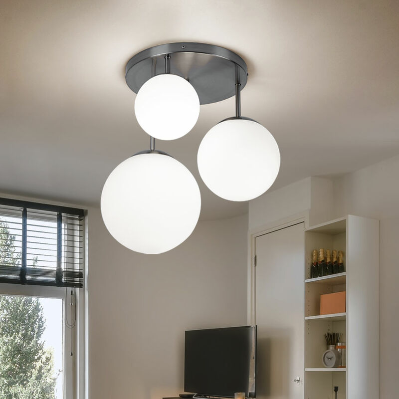 foto del prodotto plafoniera lampada da soggiorno plafoniera a sfera in vetro satinato, diverse misure di paralumi, 3x e27, dxh 46.5x44 cm