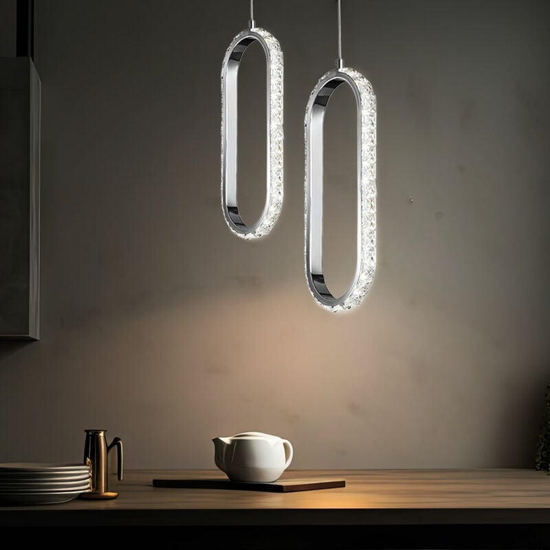 immagine 0 del prodotto lampada a sospensione in cristallo, tavolo da pranzo a led dimmerabile, effetto cristallo regolabile in altezza, metallo cromato, 1x led 12w 1100lm