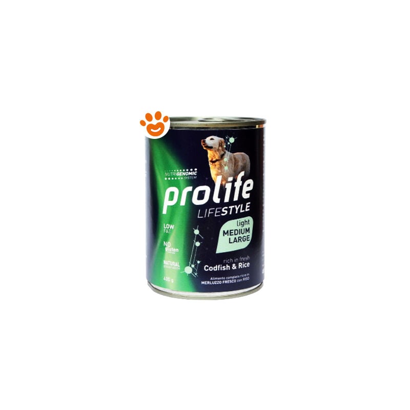 foto del prodotto dog lifestyle adult light medium large merluzzo e riso dog lifestyle adult light medium large merluzzo e riso lattina da 400 gr prolife