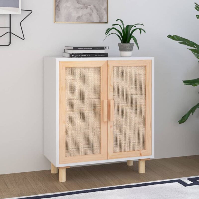 foto del prodotto vidaxl credenza bianca 60x30x70 cm legno massello pino rattan naturale
