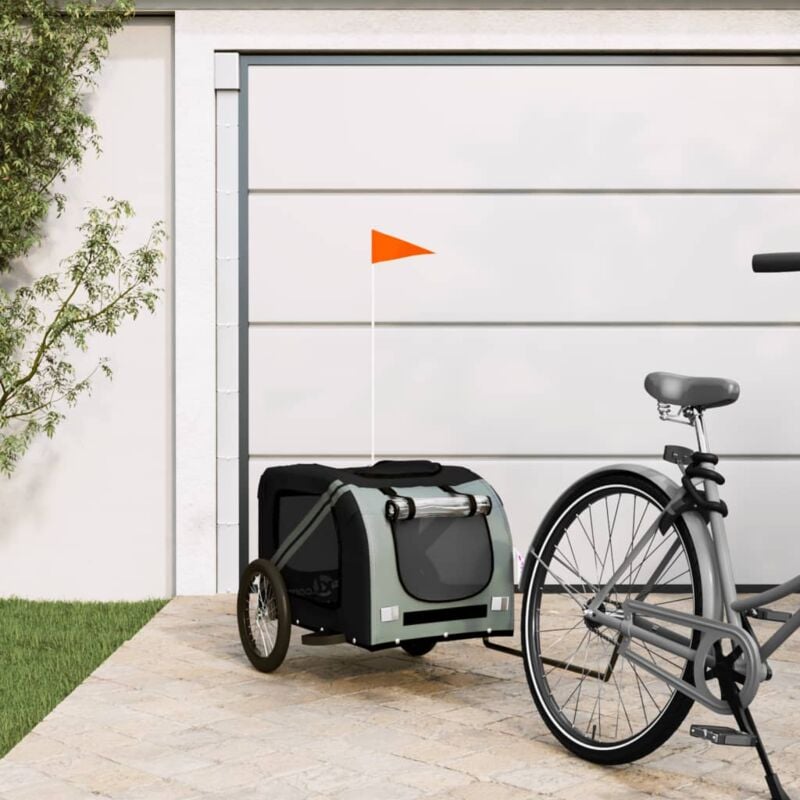 foto del prodotto vidaxl rimorchio da bici per animali nero e grigio oxford e ferro