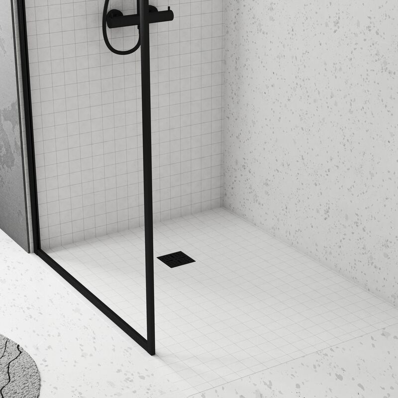 foto del prodotto aurlane piletta di scarico orizzontale per piatto doccia rainy e high rainy griglia in acciaio inox nero