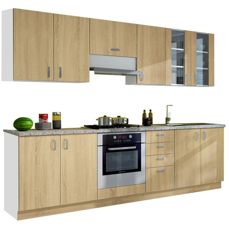 foto del prodotto composizione cucina tucson 166 , 260x48cm, senza, truciolare laminato, vetro temperato, led senza