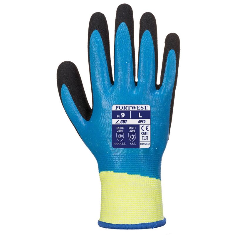 foto del prodotto portwest guanti anti taglio impermeabili totalmente rivestiti acqua pro blue nero 7