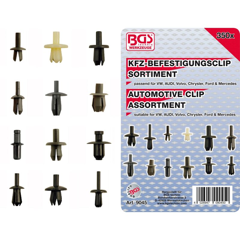 foto del prodotto assortimento clip di fissaggio per vw, audi, volvo, chrysler, ford, mercedes benz 350 pz.