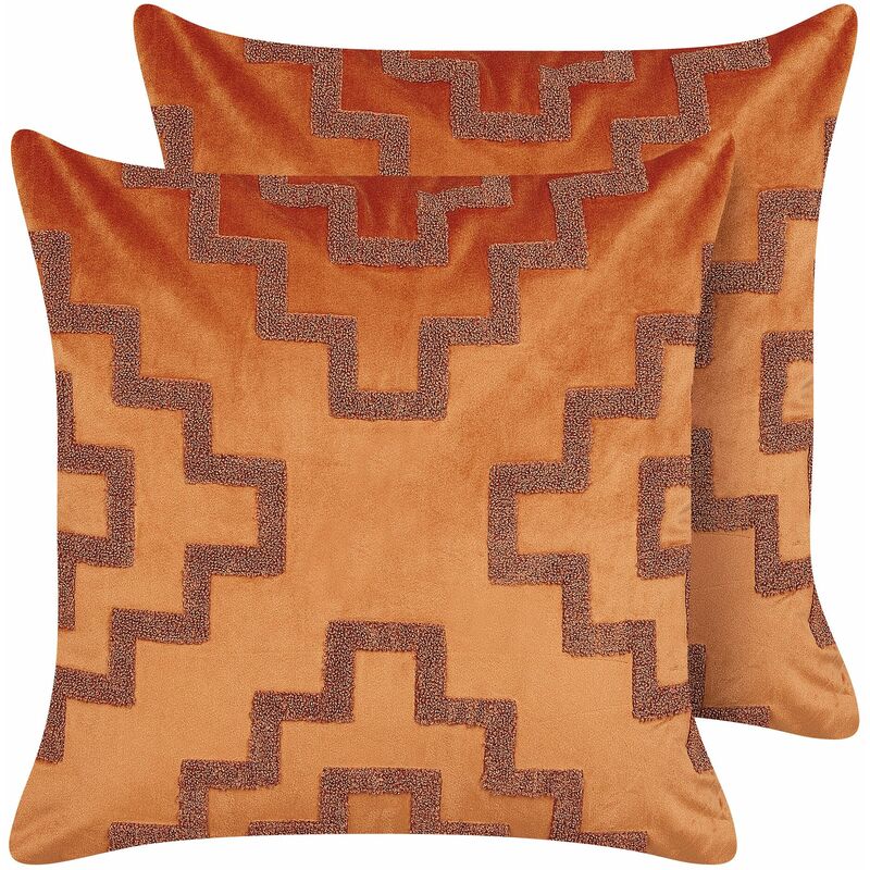 foto del prodotto beliani set di 2 cuscini decorativi 45x45 cm velluto motivo geometrico arancio sergipe