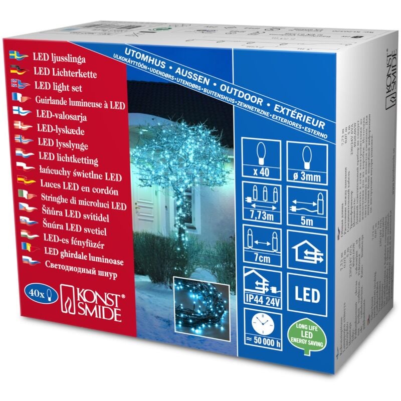 foto del prodotto 3627 440 catena di microluci led 40 diodi blu chiaro 24v trasformatore da esterno cavo nero konstsmide