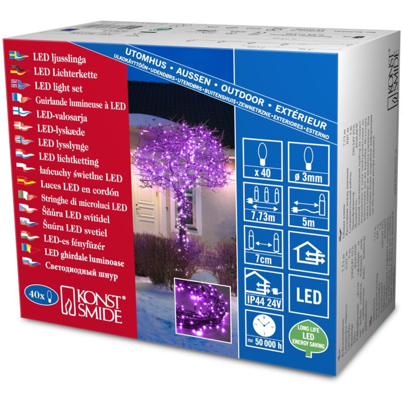 foto del prodotto 3627 450 catena di microluci led 40 diodi purpurei 24v trasformatore da esterno cavo nero konstsmide