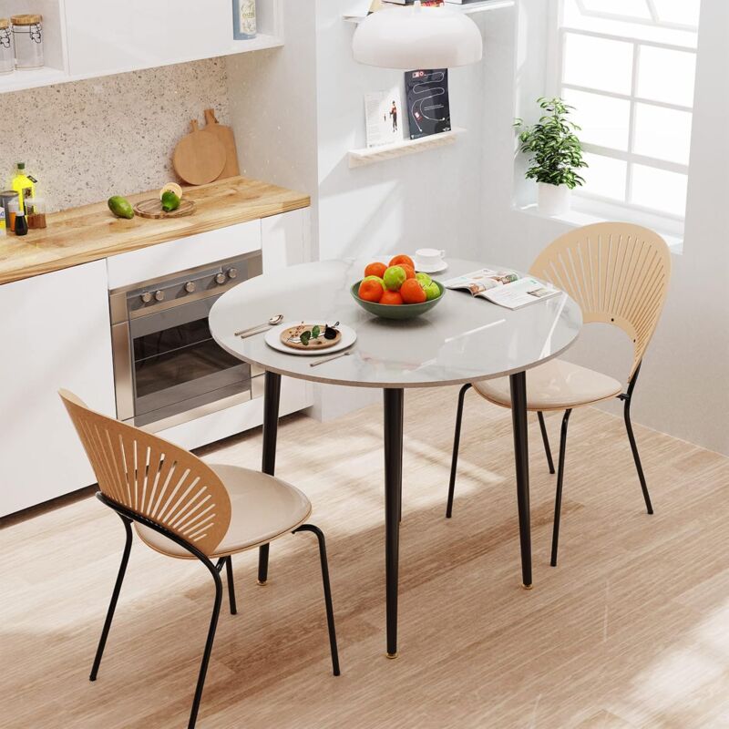 foto del prodotto 80cm tavolo da pranzo in marmo rotondo tavolo cucina elegante per sala soggiorno bar giardino salotto stile nordico, bianco