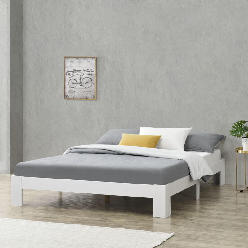 immagine 0 del prodotto struttura letto in legno di pino 120 x 200 cm con rete a doghe letto 1 piazza e mezza in design minimal bianco