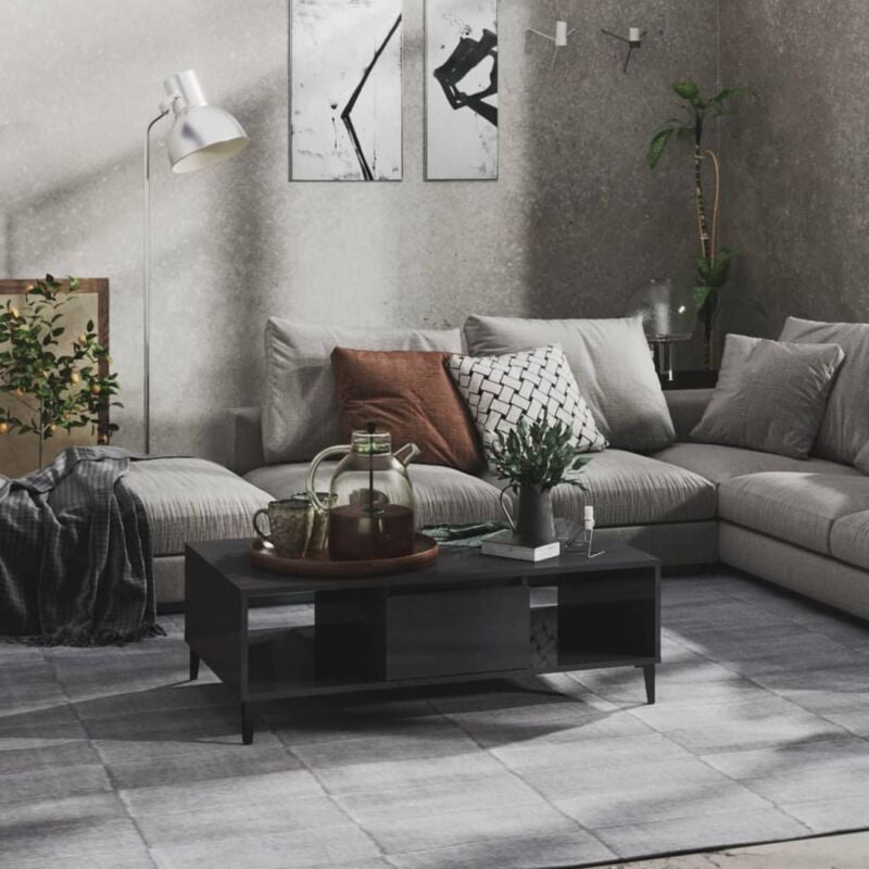 foto del prodotto tavolino salotto grigio lucido 103,5x60x35cm legno multistrato vidaxl