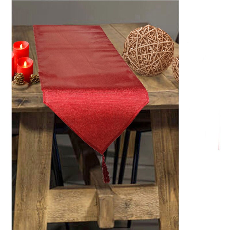 foto del prodotto bes runner da tavola di natale runner rosso con nappine 32x142cm tovaglia natalizia