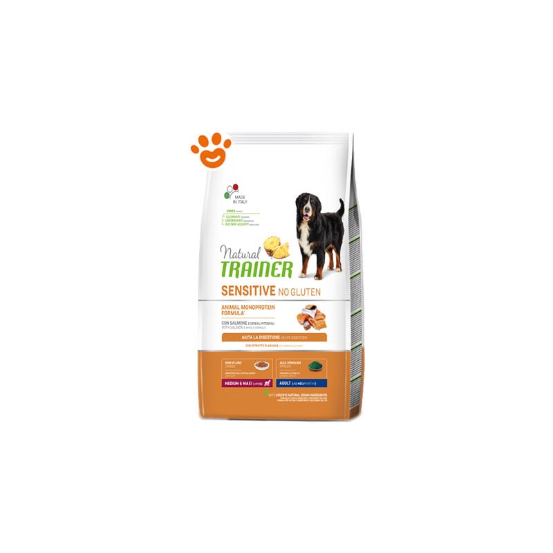 foto del prodotto trainer natural dog sensitive no gluten adult medium maxi salmone trainer natural dog sensitive no gluten adult medium maxi salmone sacco da 3 kg