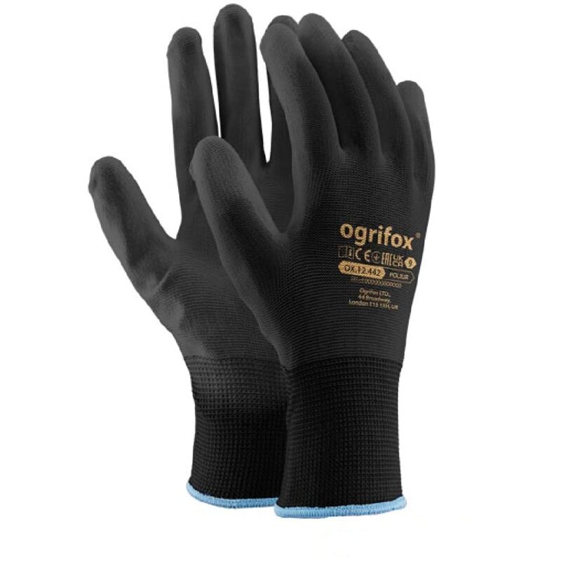 foto del prodotto ogrifox ox poliur bb9 ox.12.442 guanti protettivi da lavoro in poliestere, confezione da 12, colore nero nero, taglia l 9
