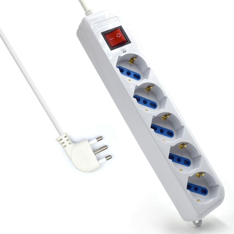 foto del prodotto ewent multipresa a 5 posti, ciabatta elettrica con 5 prese italiane 10a 16a e schuko tedesche spina italiana 16a potenza 250v 2500w cavo da