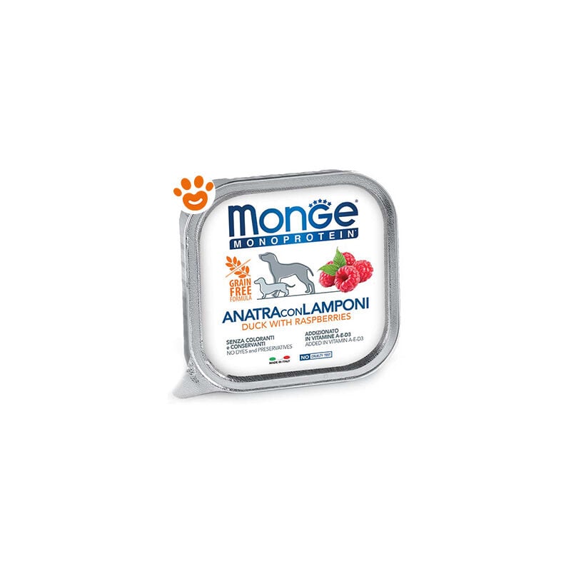foto del prodotto dog monoprotein adult anatra e lamponi dog monoprotein adult anatra e lamponi vaschetta da 150 gr monge
