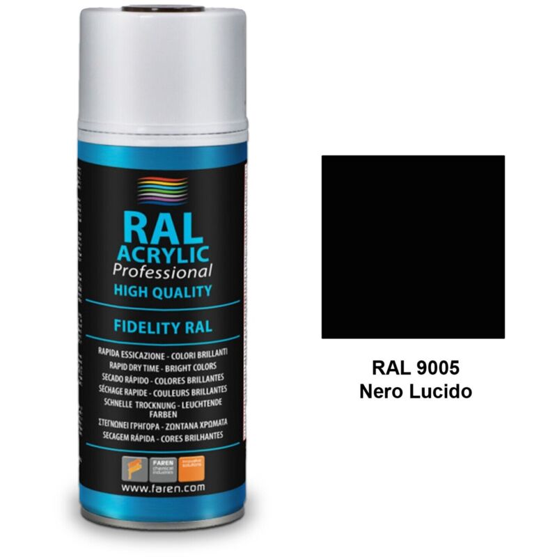 foto del prodotto faren ral acrylic vernice acrilica spray 400ml 9005 nero lucido