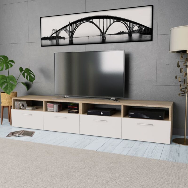 foto del prodotto vidaxl mobili tv 2 pz in legno multistrato 95x35x36 cm rovere e bianco