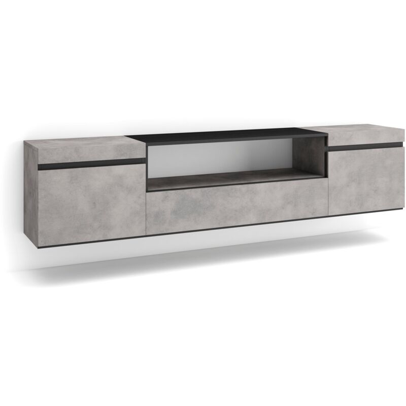 foto del prodotto mobile tv soggiorno, ampio spazio a disposizione, 200x45x35cm, per tv fino a 80 , sospeso, da appendere, stile moderno, grigio cemento skraut home