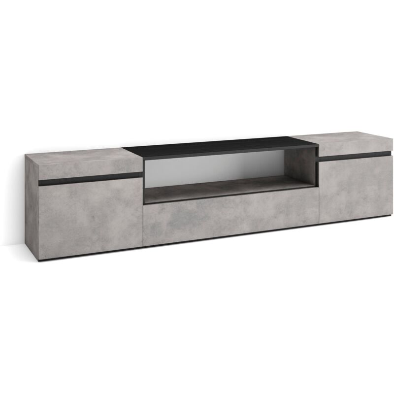 foto del prodotto mobile tv soggiorno, ampio spazio a disposizione, 200x45x35cm, per tv fino a 80 , mobile soggiorno, stile moderno, grigio cemento skraut home