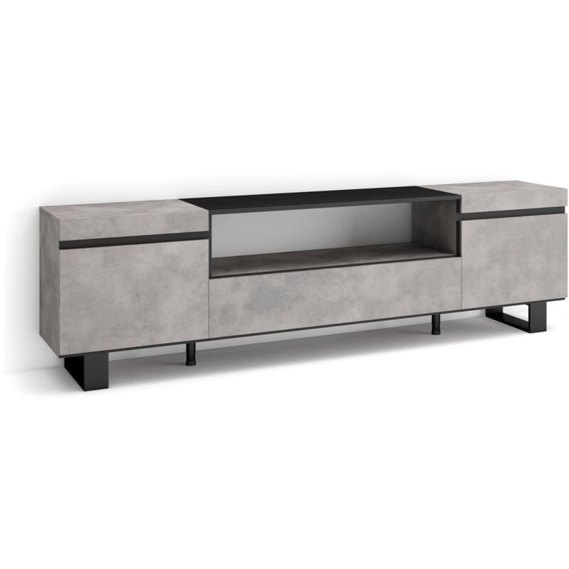 foto del prodotto mobile tv soggiorno, ampio spazio a disposizione, 200x57x35cm, per tv fino a 80 , design industriale, stile moderno, grigio cemento skraut home