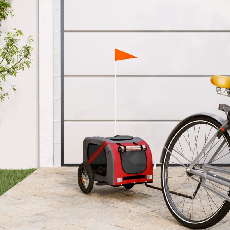 foto del prodotto vidaxl rimorchio da bici per animali rosso e grigio oxford e ferro
