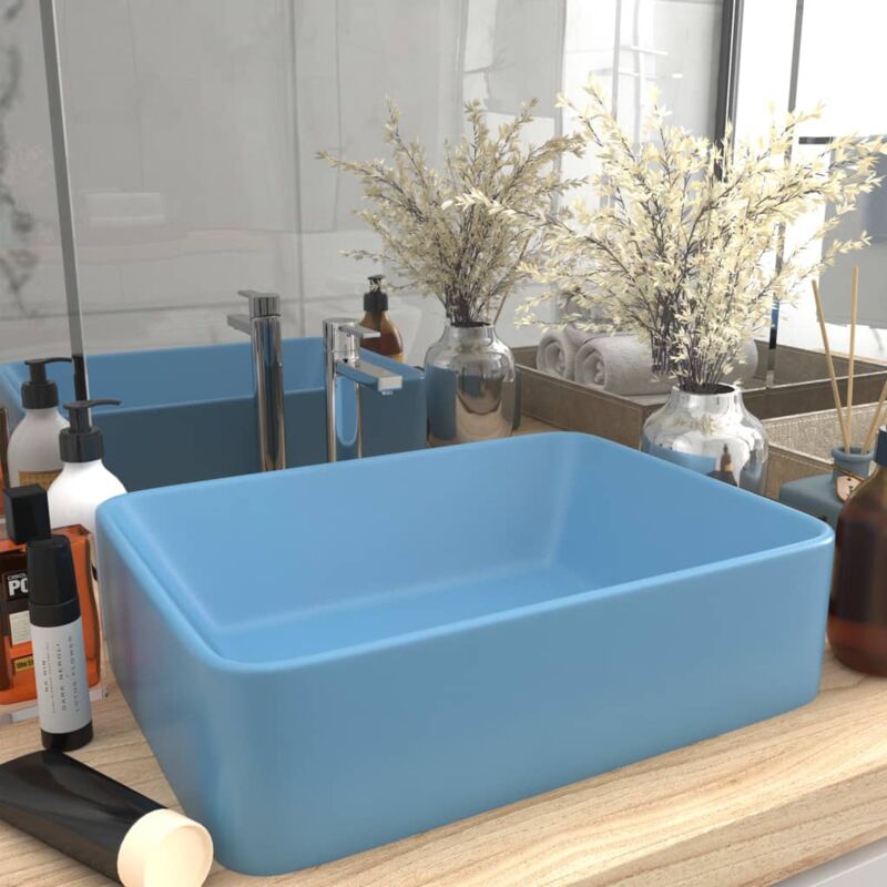 foto del prodotto lavabo da appoggio lavandino bagno luxury azzurro opaco 41x30x12 cm in ceramica bv367833 bonnevie