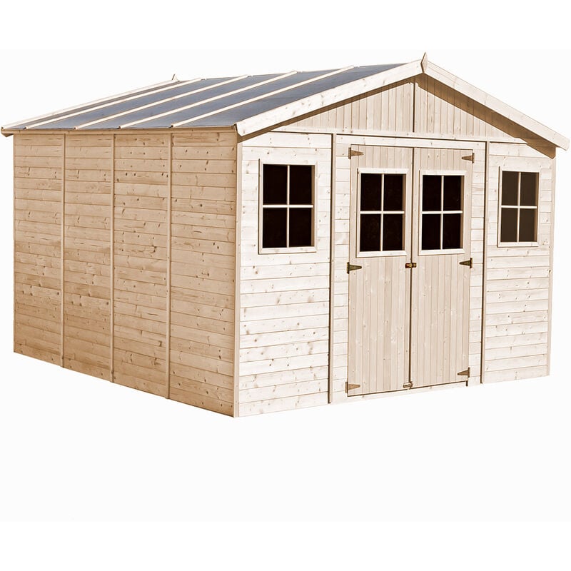 foto del prodotto timbela casa da giardino in legno naturale con pavimento impregnato h246x418x420 cm 16 m magazzino esterno con finestre capanno da giardino