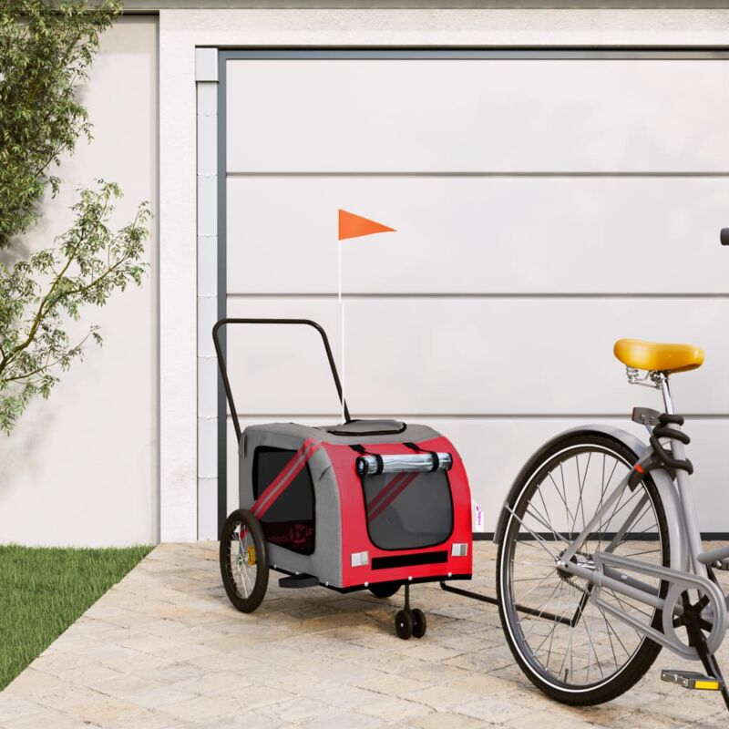 foto del prodotto vidaxl rimorchio da bici per animali rosso e grigio oxford e ferro