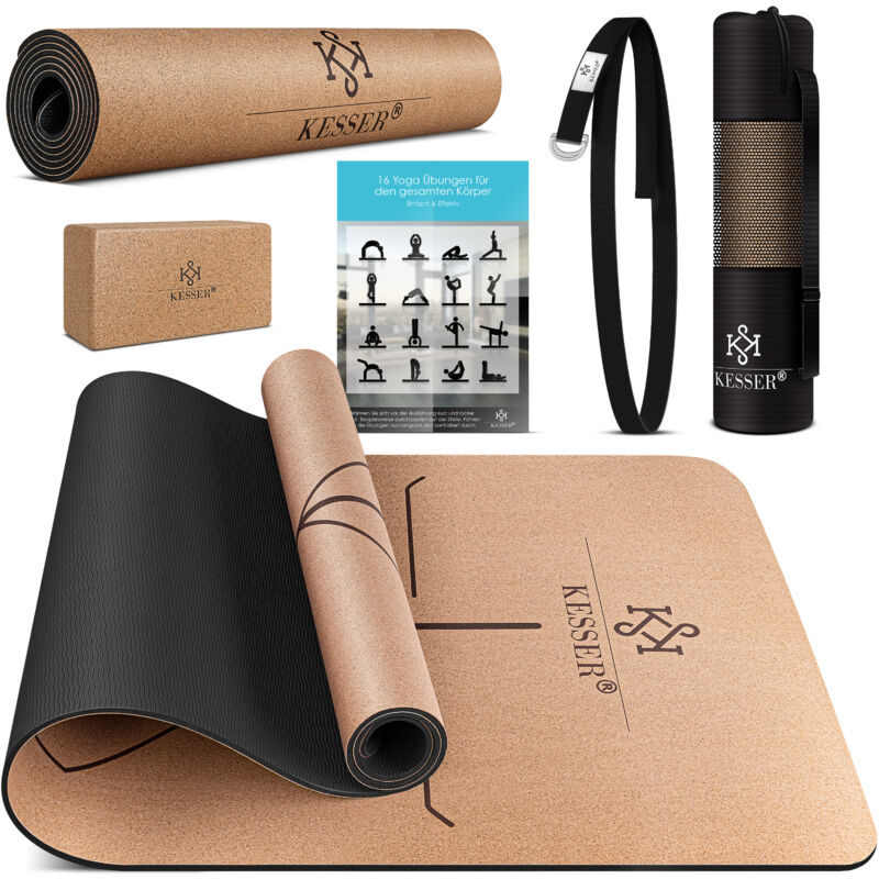 foto del prodotto kesser tappetino da yoga in sughero con borsa e blocco yoga tappetino da palestra tappetino da yoga antiscivolo in gomma naturale tpe tappetino da