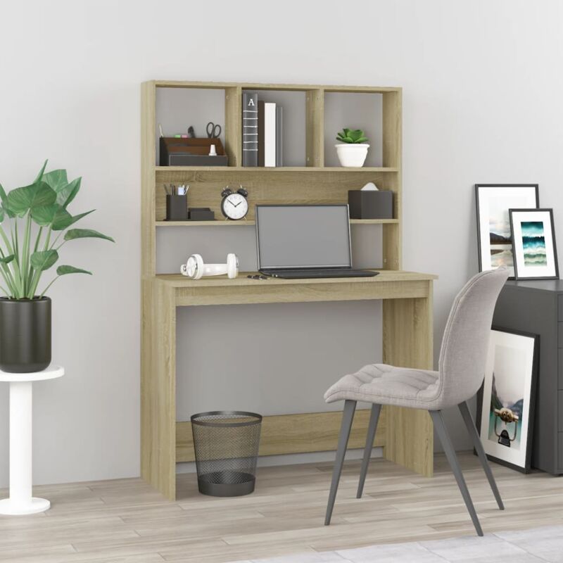 foto del prodotto vidaxl scrivania mensole rovere sonoma 102x45x148 cm legno multistrato