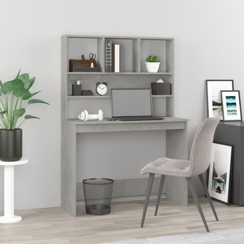 foto del prodotto vidaxl scrivania mensole grigio cemento 102x45x148cm legno multistrato