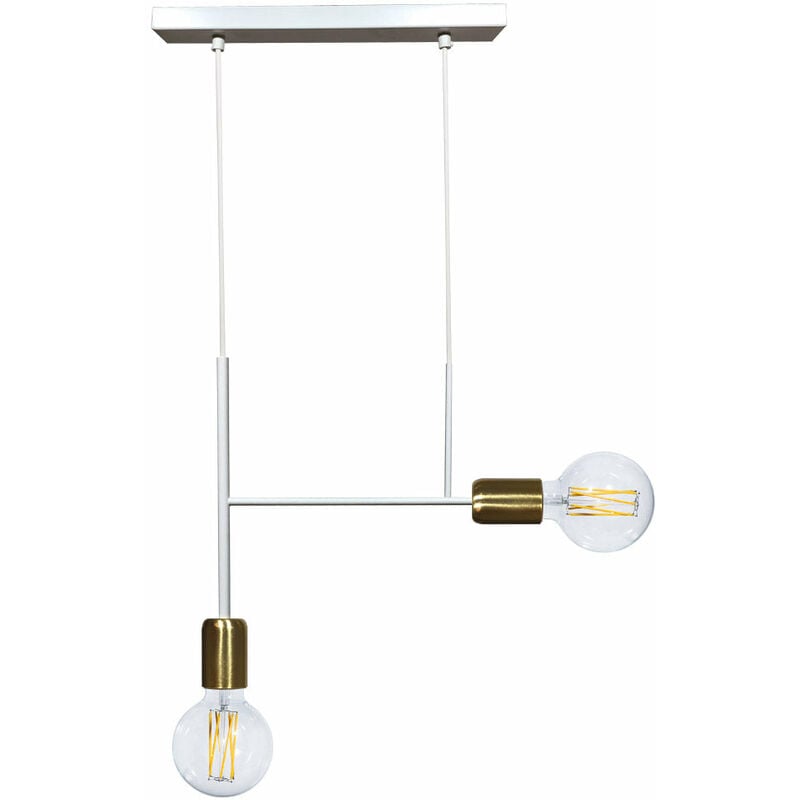 foto del prodotto sospensione 2xe27 montatura verniciata bianco oro satinato e energy elvira