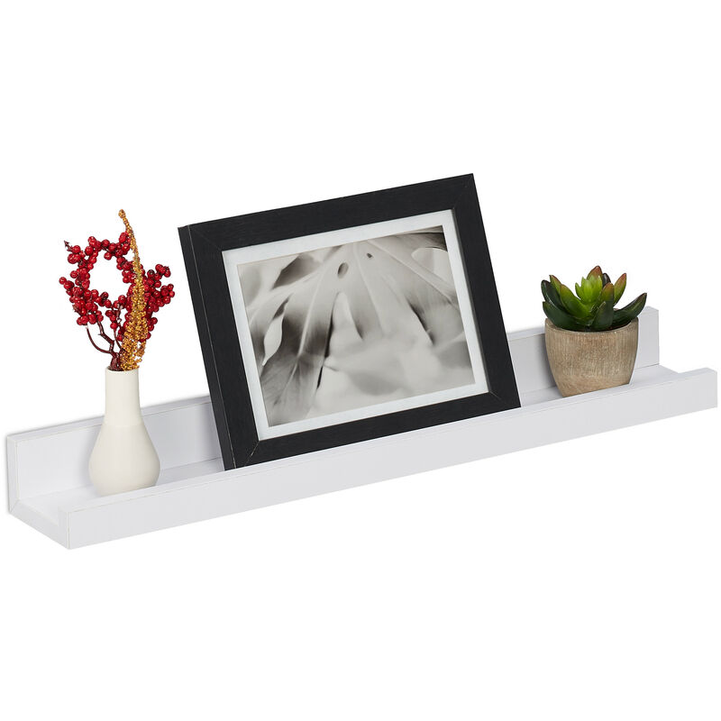 foto del prodotto mensola da muro sottile, l 48 cm, scaffale da parete, portaspezie cucina, porta foto, libri, salotto, bianco relaxdays