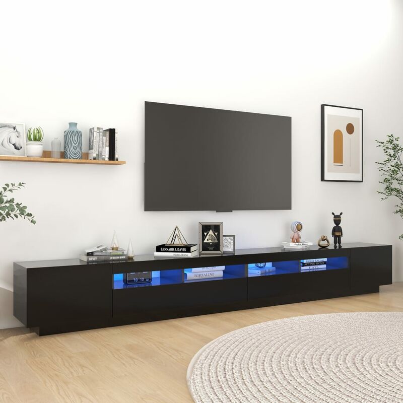 foto del prodotto mobile tv moderno porta tv con luci led nero 300x35x40 cm bv905098 bonnevie