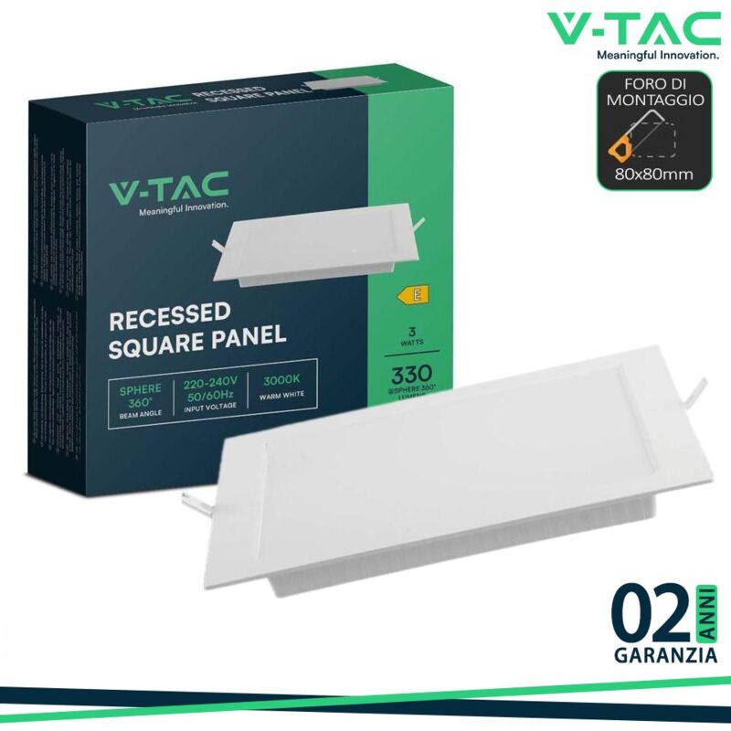 foto del prodotto 3w led pannello da incasso quadrato 4000k luce naturale