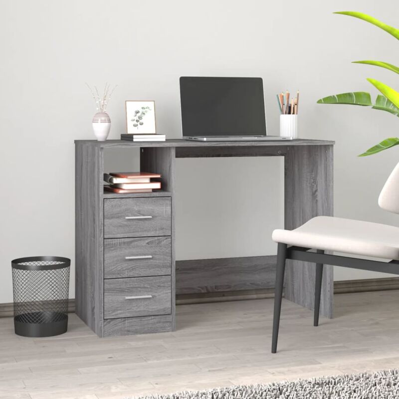 foto del prodotto vidaxl scrivania cassetti grigio sonoma 102x50x76 cm legno multistrato