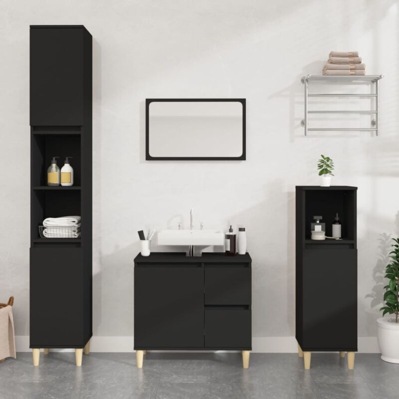 foto del prodotto vidaxl armadietto da bagno nero 30x30x190 cm in legno multistrato