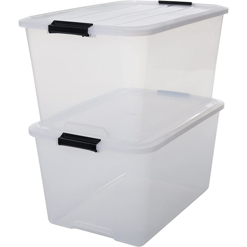 immagine 0 del prodotto iris ohyama scatole portaoggetti in plastica con coperchio, 45l, lotto di 2, trasparente, con chiusura a clip, empilabile, solido, per armadio,