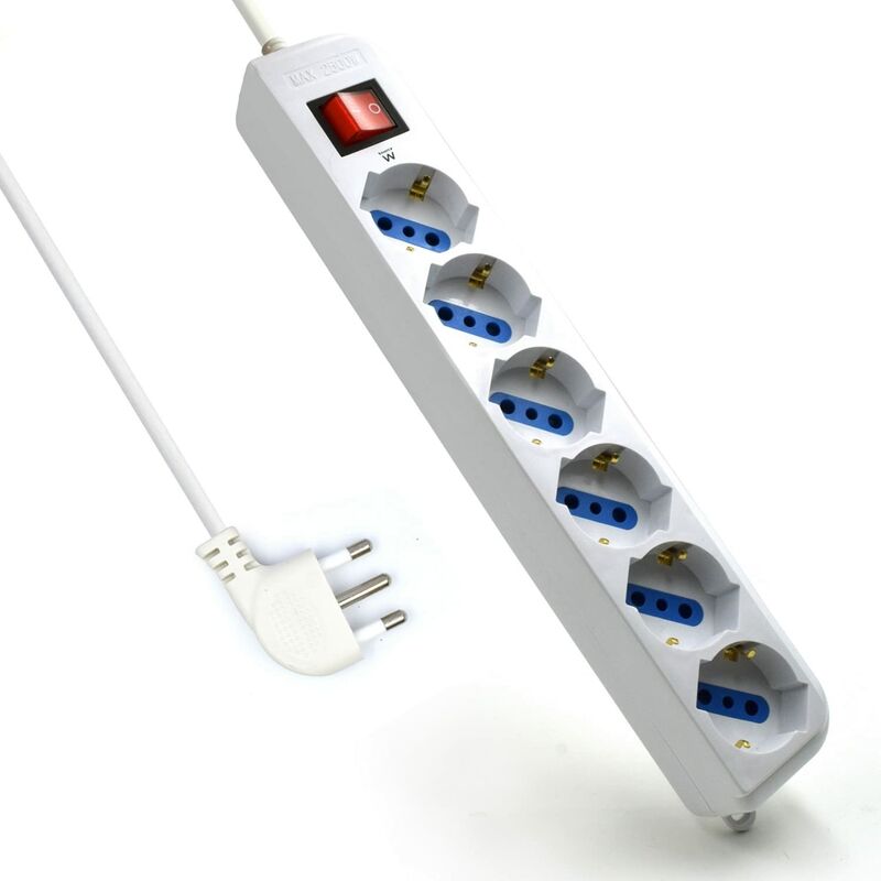 foto del prodotto ewent multipresa a 6 posti, ciabatta elettrica con 6 prese italiane 10a e schuko tedesche spina italiana 10a potenza 250v 2500w cavo da 3