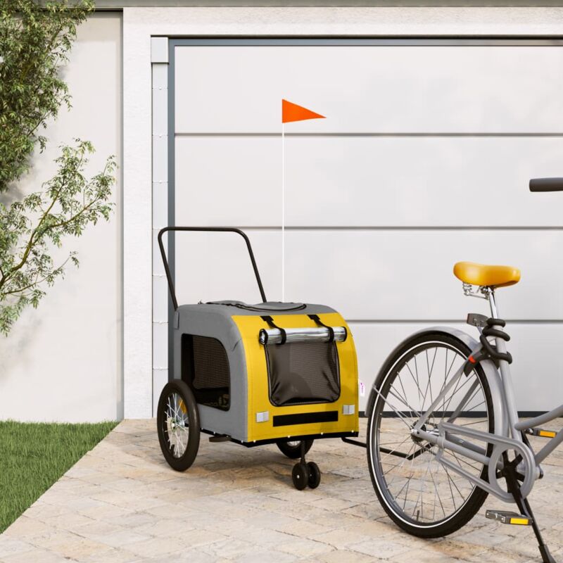 foto del prodotto vidaxl rimorchio da bici per animali giallo e grigio oxford e ferro