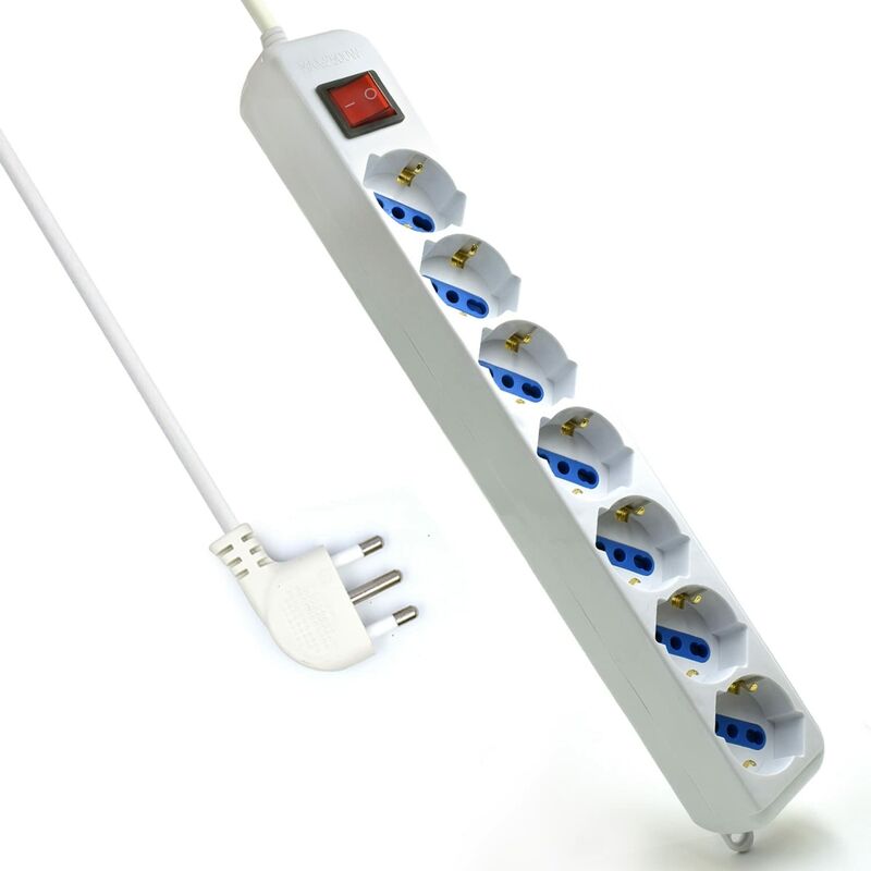 foto del prodotto eminent multipresa a 7 posti, ciabatta elettrica con 7 prese italiane 10a 16a e schuko tedesche spina italiana 16a potenza 250v 2500w cavo