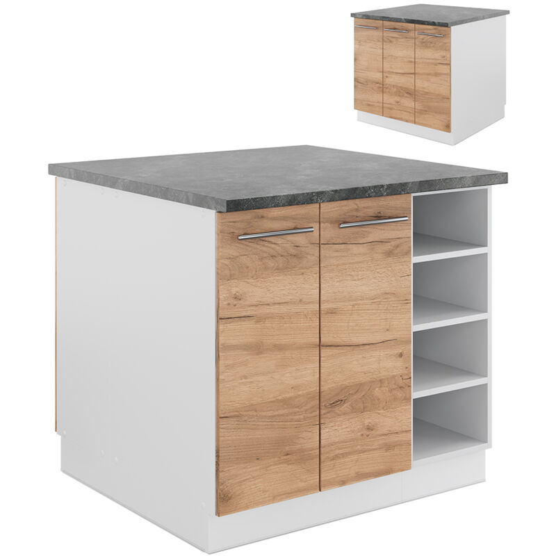 foto del prodotto isola cucina fame line, quercia dorata bianco, 90 cm senza piano di lavoro vicco