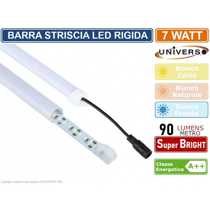 immagine 0 del prodotto striscia led rigida 7w smd 3014 monocolore con profilo in alluminio barra da 60 cm colore luce bianco freddo universo