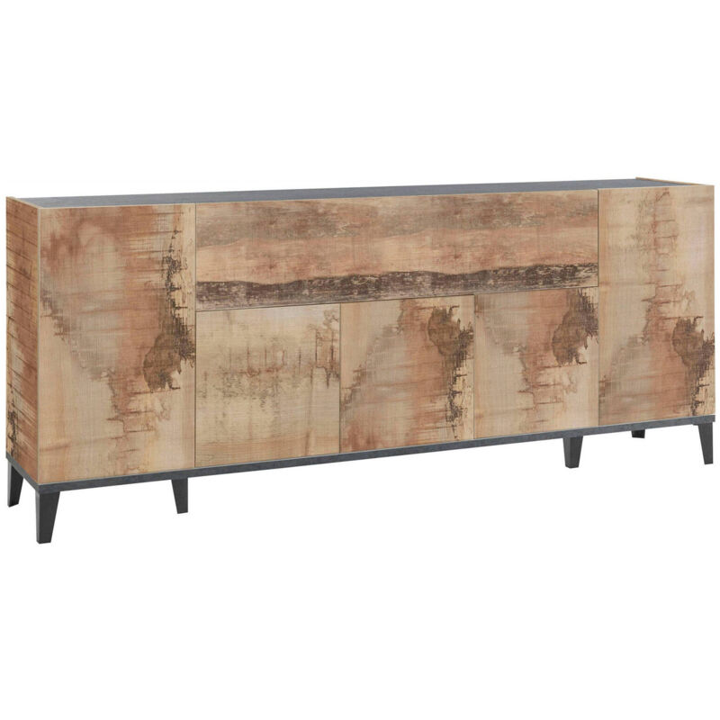 foto del prodotto credenza amour, madia da cucina a 6 ante, buffet da soggiorno, 100 made in italy, cm 200x40h82, ardesia e acero dmora