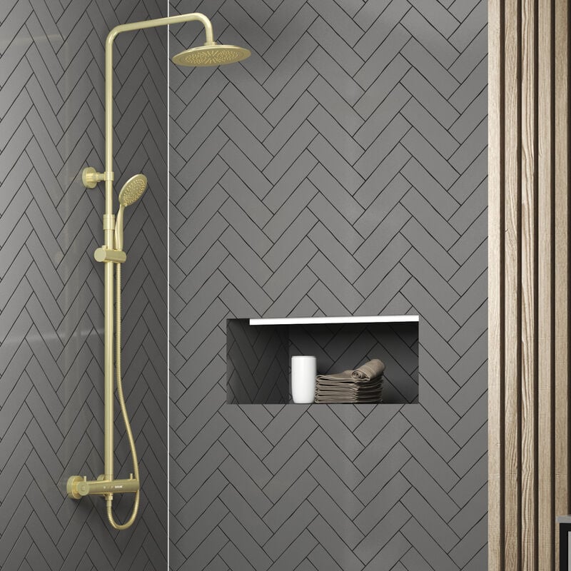 foto del prodotto colonna doccia termostatica oro spazzolato 133x26x52 cm molly gold