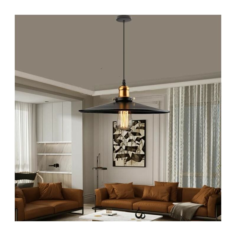 foto del prodotto 36cm retr lampadario industriale e27 nero lampada a sospensione forma di cappello fatto di ferro per cucina isaland camera da letto