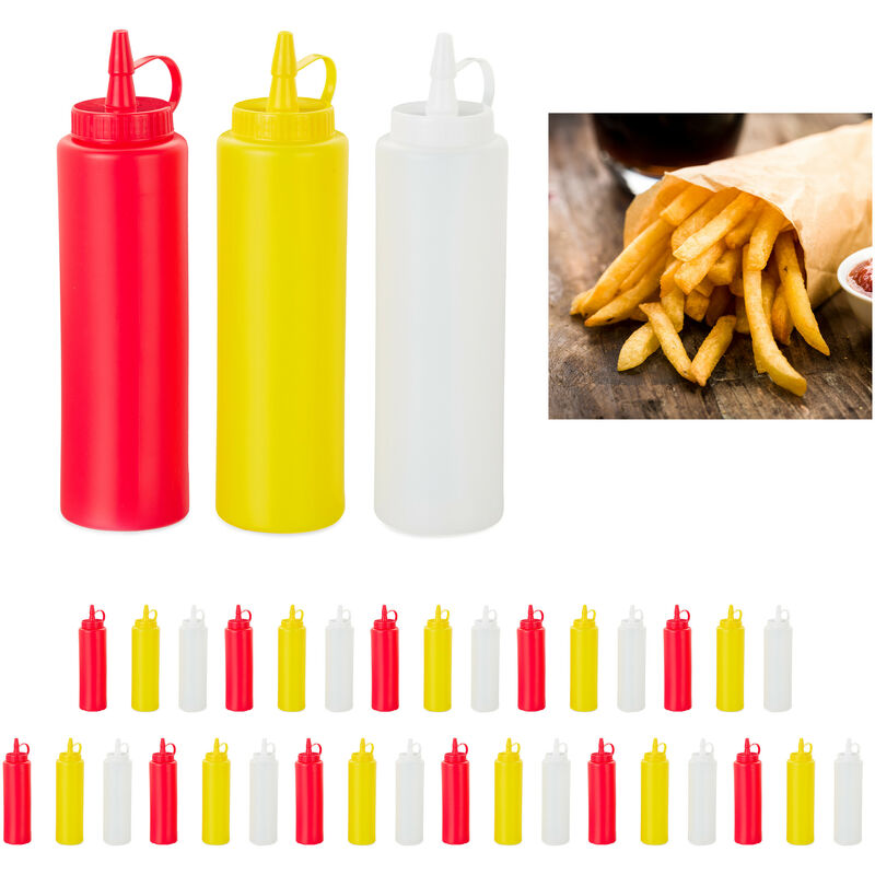 foto del prodotto 36x bottiglia per condimenti, squeeze bottle, da riempire, senape, ristorante, 400 ml, rosso giallo bianco