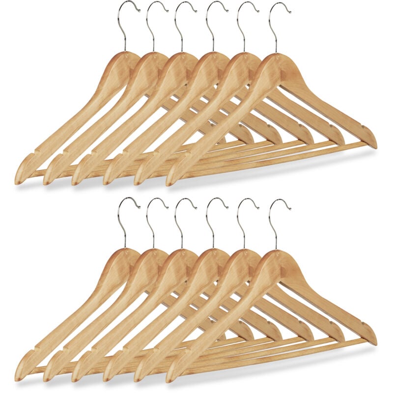 foto del prodotto 36x grucce appendiabiti in legno, stampelle per pantaloni, gancio rotabile a 360 , hxl 22,5x44,5 cm, naturale argentato